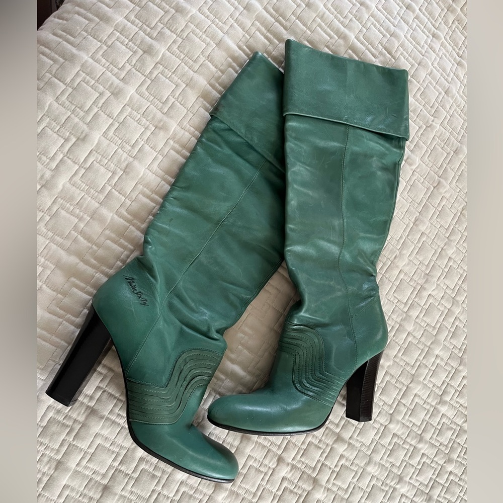 Miss Sixty Authentic Italian Leather Green High Heel Boots size 41 (9.5)